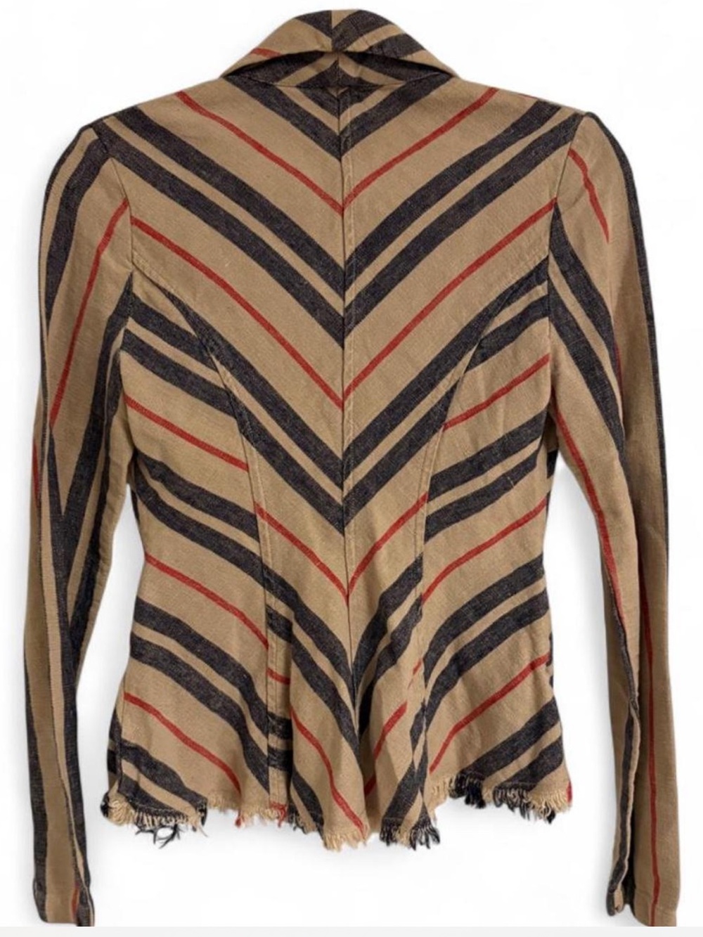 Free People Striped Tan Navy & Red Frayed Hem Blazer - Picture 2 of 4